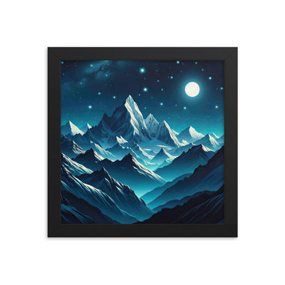 Sternenklare Nacht über den Alpen, Vollmondschein auf Schneegipfeln - Premium Poster mit Rahmen berge xxx yyy zzz 25.4 x 25.4 cm