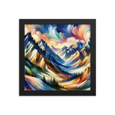 Alpen in abstrakter Expressionismus-Manier, wilde Pinselstriche - Premium Poster mit Rahmen berge xxx yyy zzz 25.4 x 25.4 cm