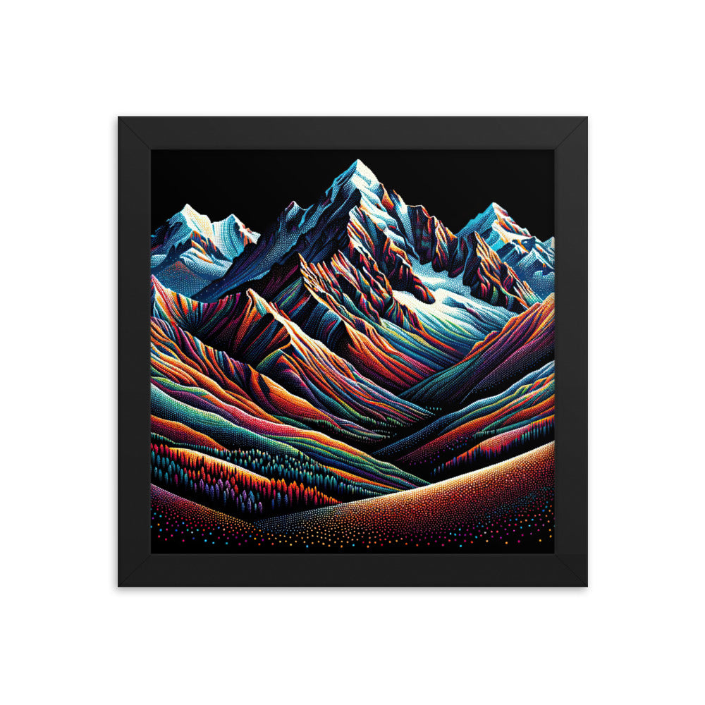 Pointillistische Darstellung der Alpen, Farbpunkte formen die Landschaft - Premium Poster mit Rahmen berge xxx yyy zzz 25.4 x 25.4 cm