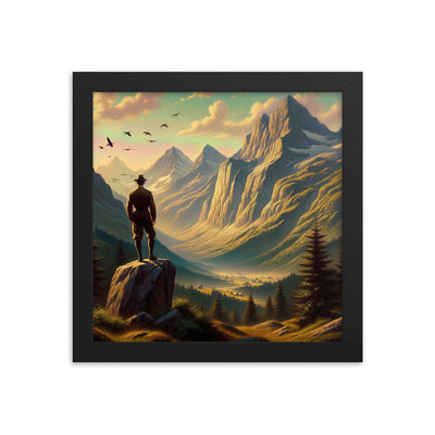 Ölgemälde eines Schweizer Wanderers in den Alpen bei goldenem Sonnenlicht - Premium Poster mit Rahmen wandern xxx yyy zzz 25.4 x 25.4 cm