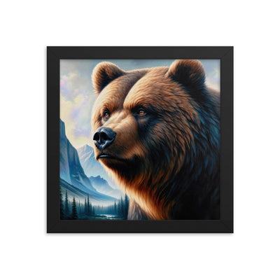 Ölgemälde, das das Gesicht eines starken realistischen Bären einfängt. Porträt - Premium Poster mit Rahmen camping xxx yyy zzz 25.4 x 25.4 cm