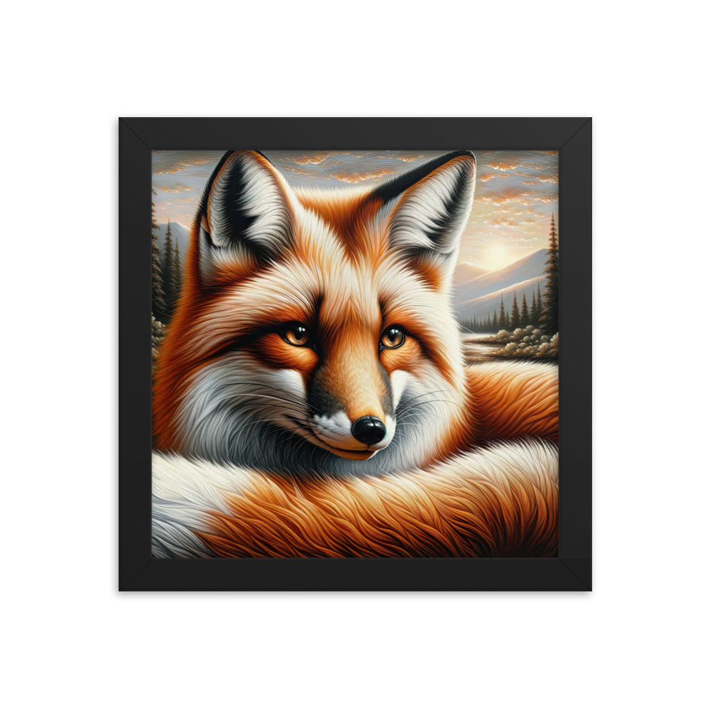 Ölgemälde eines nachdenklichen Fuchses mit weisem Blick - Premium Poster mit Rahmen camping xxx yyy zzz 25.4 x 25.4 cm