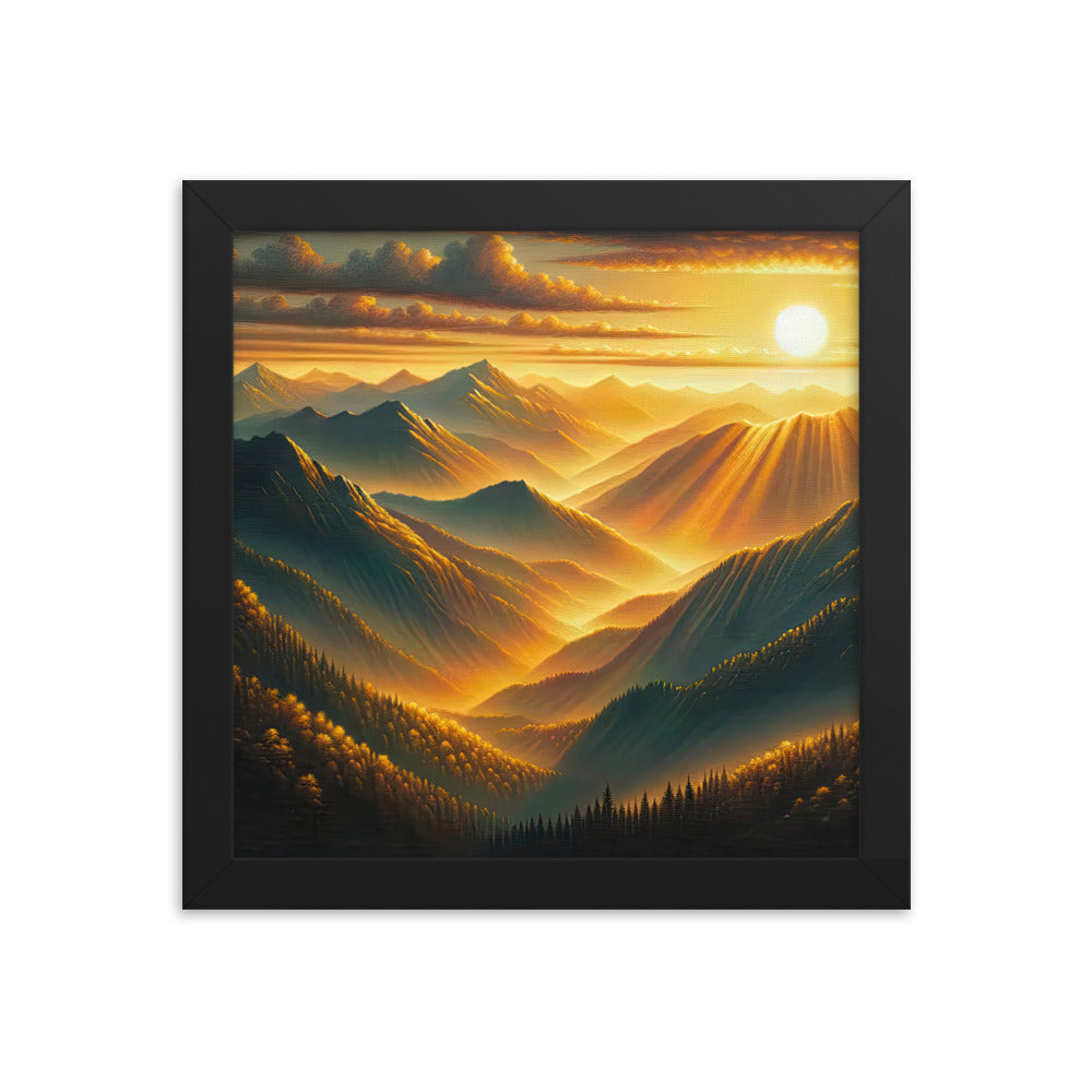 Ölgemälde der Berge in der goldenen Stunde, Sonnenuntergang über warmer Landschaft - Premium Poster mit Rahmen berge xxx yyy zzz 25.4 x 25.4 cm