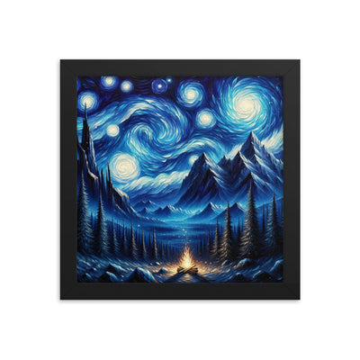 Sternennacht-Stil Ölgemälde der Alpen, himmlische Wirbelmuster - Premium Poster mit Rahmen berge xxx yyy zzz 25.4 x 25.4 cm