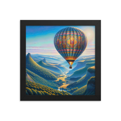 Ölgemälde einer ruhigen Szene mit verziertem Heißluftballon - Premium Poster mit Rahmen berge xxx yyy zzz 25.4 x 25.4 cm