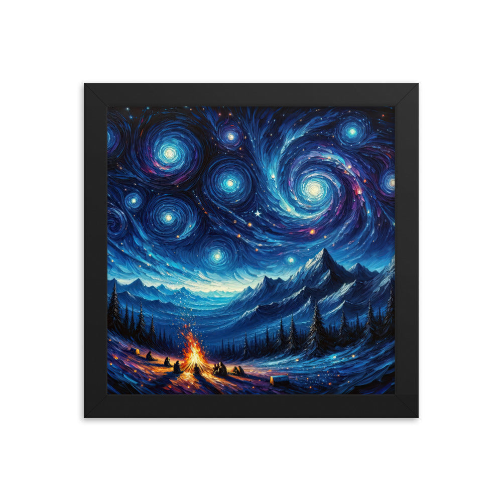 Sternennacht über den Alpen inspiriertes Ölgemälde, mystischer Nachthimmel in Blau - Premium Poster mit Rahmen camping xxx yyy zzz 25.4 x 25.4 cm