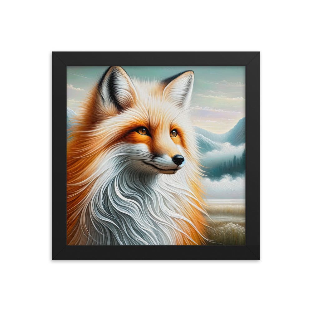 Ölgemälde eines anmutigen, intelligent blickenden Fuchses in Orange-Weiß - Premium Poster mit Rahmen camping xxx yyy zzz 25.4 x 25.4 cm