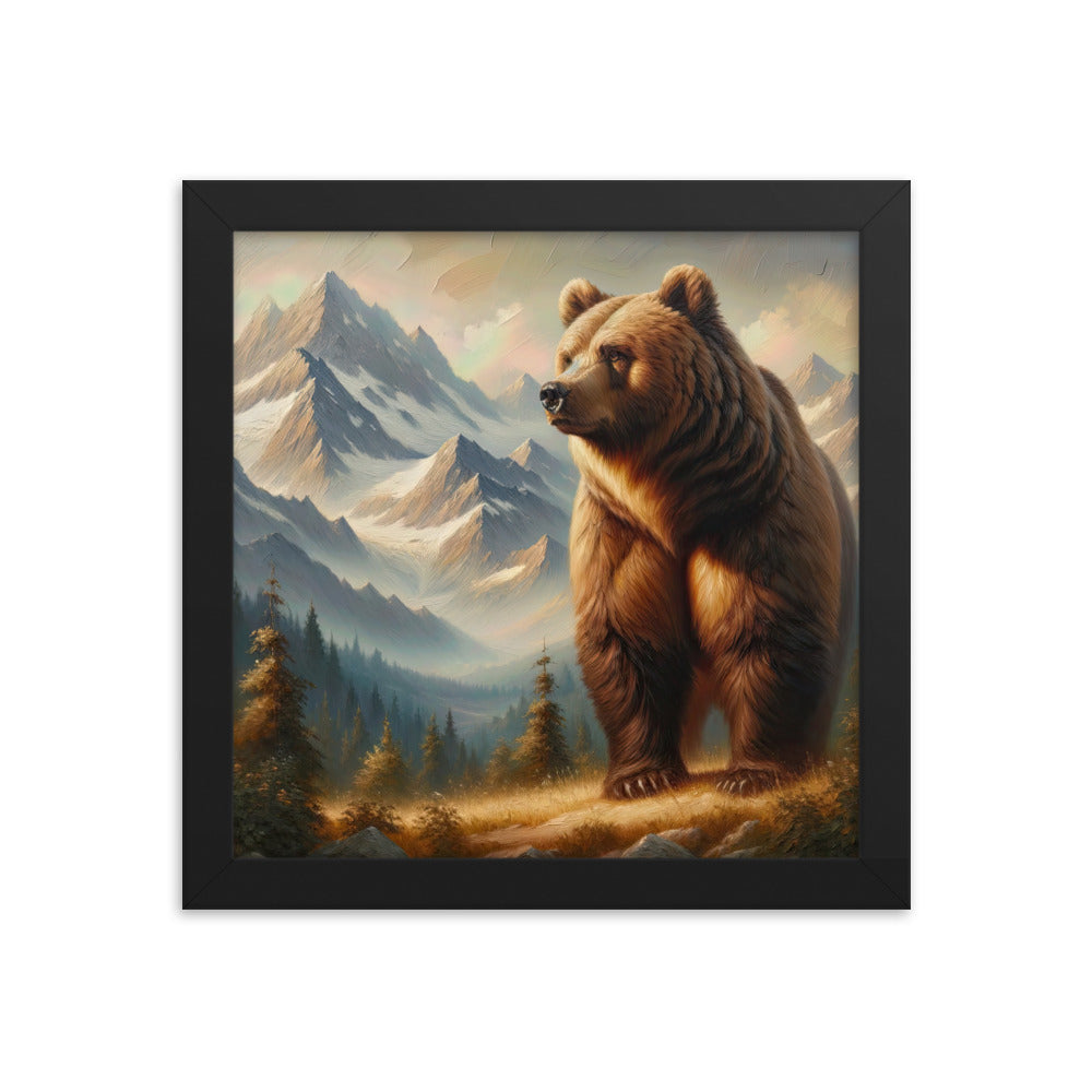 Ölgemälde eines königlichen Bären vor der majestätischen Alpenkulisse - Premium Poster mit Rahmen camping xxx yyy zzz 25.4 x 25.4 cm