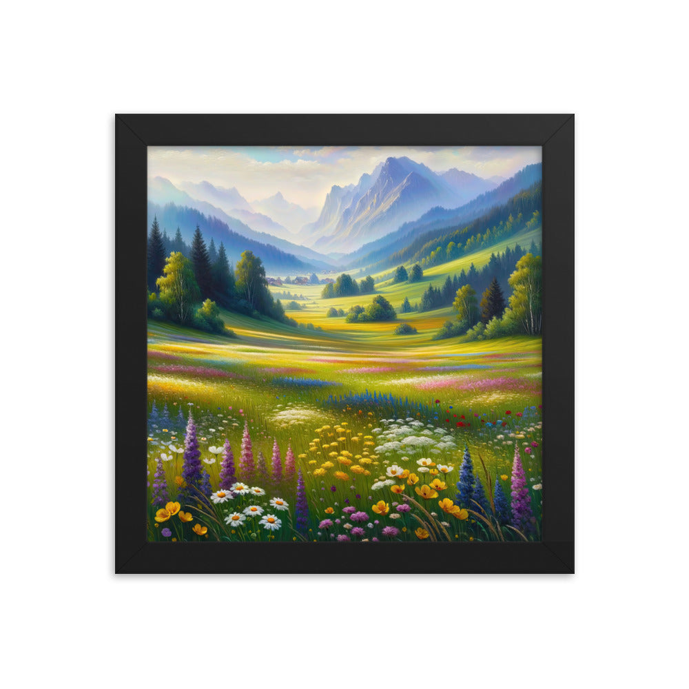 Ölgemälde einer Almwiese, Meer aus Wildblumen in Gelb- und Lilatönen - Premium Poster mit Rahmen berge xxx yyy zzz 25.4 x 25.4 cm