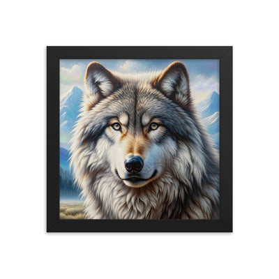 Porträt-Ölgemälde eines prächtigen Wolfes mit faszinierenden Augen (AN) - Premium Poster mit Rahmen xxx yyy zzz 25.4 x 25.4 cm