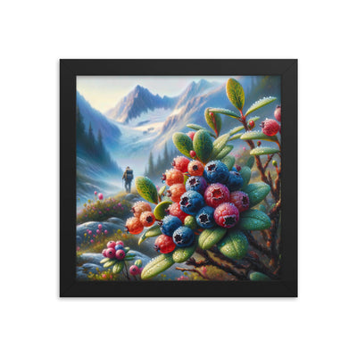 Ölgemälde einer Nahaufnahme von Alpenbeeren in satten Farben und zarten Texturen - Premium Poster mit Rahmen wandern xxx yyy zzz 25.4 x 25.4 cm