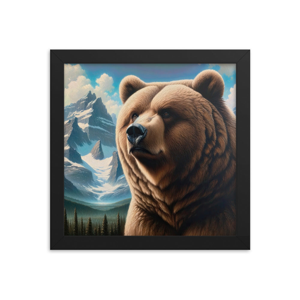 Realistisches Ölgemälde eines männlichen Bären in den Bergen mit Fokus auf Stärke und Schärfe - Premium Poster mit Rahmen camping xxx yyy zzz 25.4 x 25.4 cm