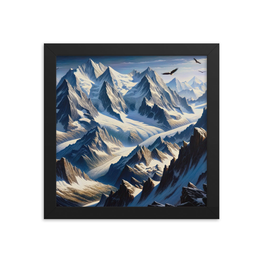 Ölgemälde der Alpen mit hervorgehobenen zerklüfteten Geländen im Licht und Schatten - Premium Poster mit Rahmen berge xxx yyy zzz 25.4 x 25.4 cm