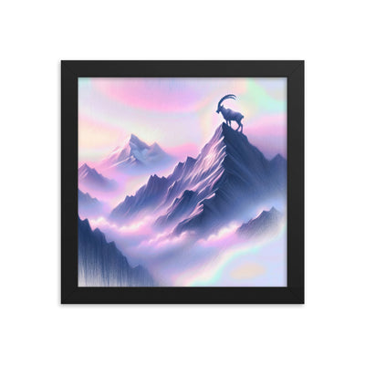 Pastellzeichnung der Alpen im Morgengrauen mit Steinbock in Rosa- und Lavendeltönen - Premium Poster mit Rahmen berge xxx yyy zzz 25.4 x 25.4 cm