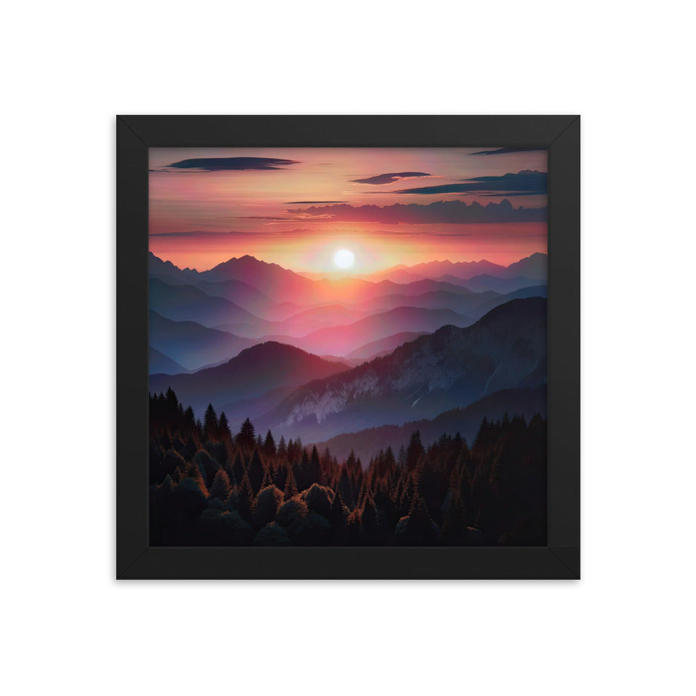 Foto der Alpenwildnis beim Sonnenuntergang, Himmel in warmen Orange-Tönen - Premium Poster mit Rahmen berge xxx yyy zzz 25.4 x 25.4 cm
