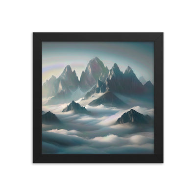 Foto eines nebligen Alpenmorgens, scharfe Gipfel ragen aus dem Nebel - Premium Poster mit Rahmen berge xxx yyy zzz 25.4 x 25.4 cm