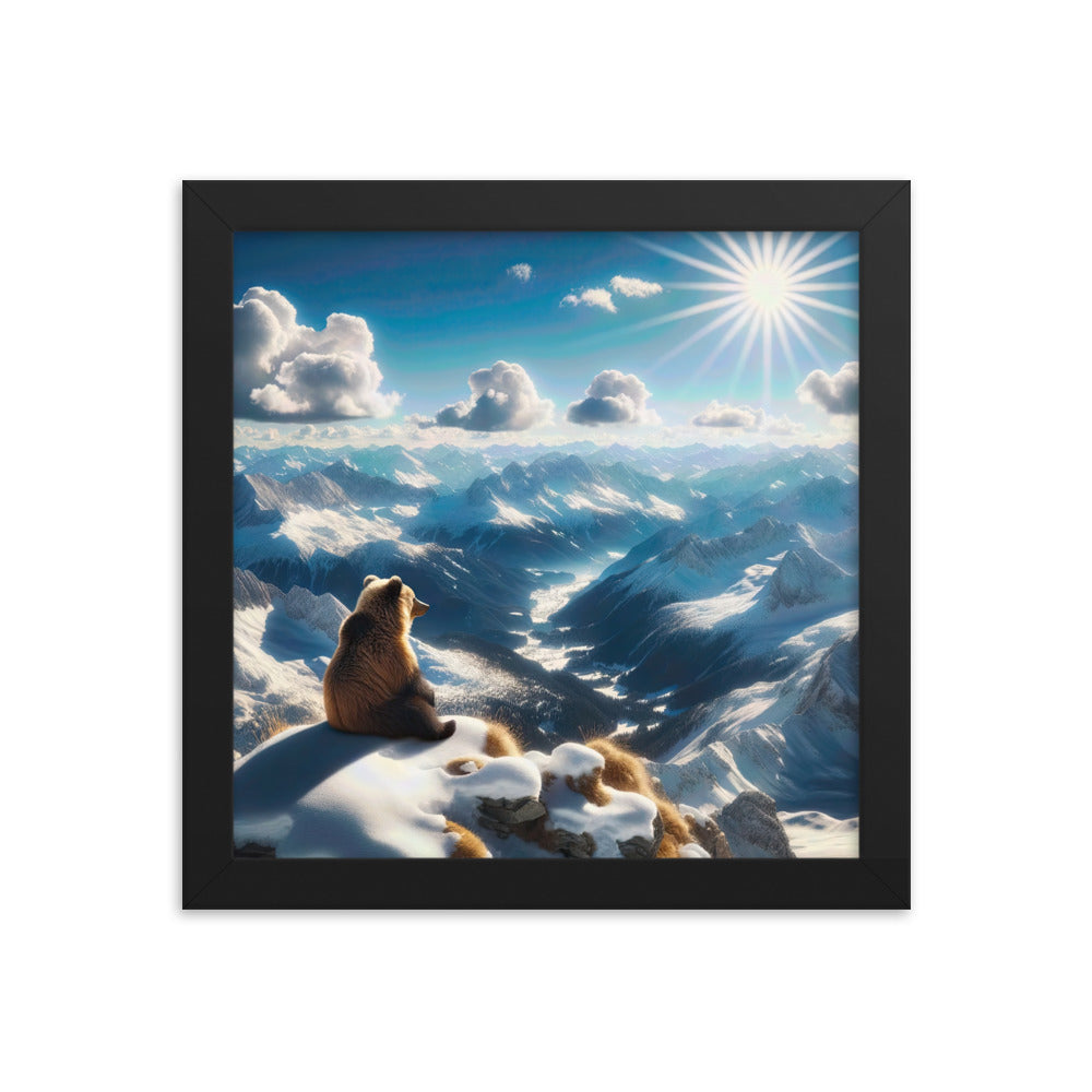 Foto der Alpen im Winter mit Bären auf dem Gipfel, glitzernder Neuschnee unter der Sonne - Premium Poster mit Rahmen camping xxx yyy zzz 25.4 x 25.4 cm