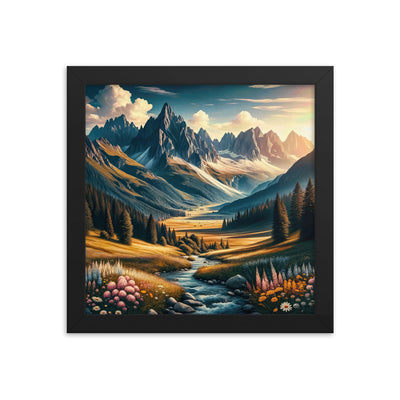 Quadratisches Kunstwerk der Alpen, majestätische Berge unter goldener Sonne - Premium Poster mit Rahmen berge xxx yyy zzz 25.4 x 25.4 cm