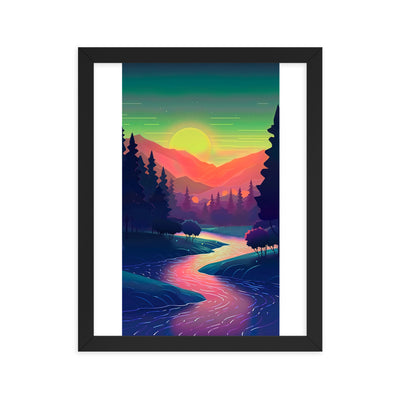 Berge, Fluss, Sonnenuntergang - Malerei - Premium Poster mit Rahmen berge xxx 27.9 x 35.6 cm