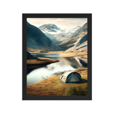 Zelt, Berge und Bergsee - Premium Poster mit Rahmen camping xxx Black 27.9 x 35.6 cm