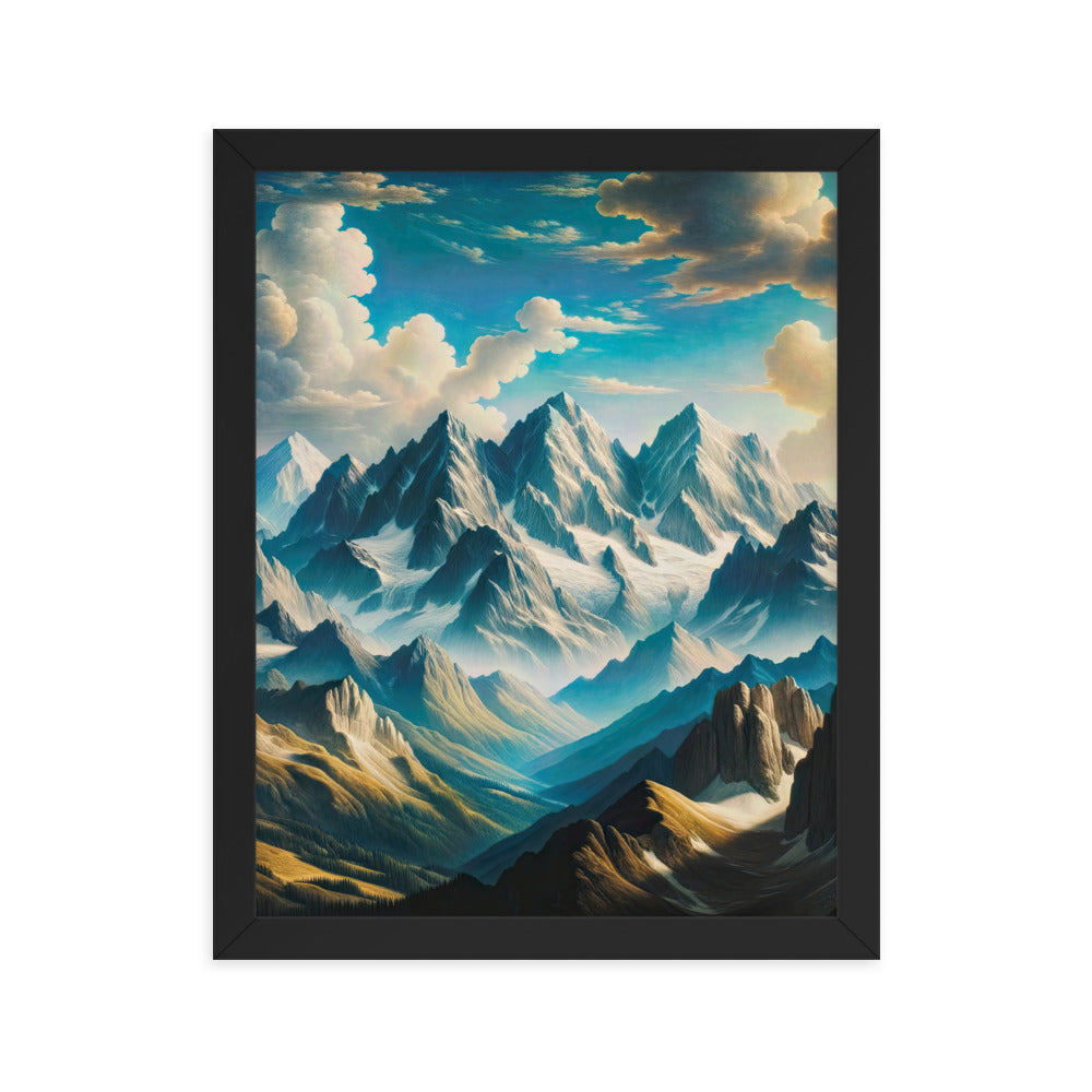 Ein Gemälde von Bergen, das eine epische Atmosphäre ausstrahlt. Kunst der Frührenaissance - Premium Poster mit Rahmen berge xxx yyy zzz 27.9 x 35.6 cm