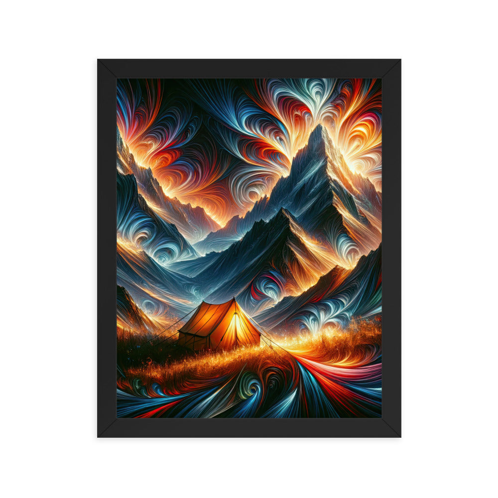 Abstrakte Kunst der Alpen, wo die Berge mit dynamischen Farben und Mustern pulsieren und eine Szene Energie schaffen - Enhanced Matte camping xxx yyy zzz 27.9 x 35.6 cm