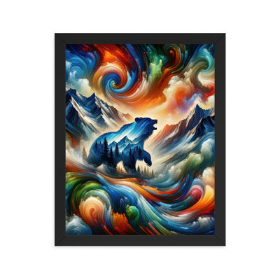 Lebendige Alpen und Bären Sillhouette über Berggipfel - Abstraktes Gemälde - Premium Poster mit Rahmen camping xxx yyy zzz 27.9 x 35.6 cm