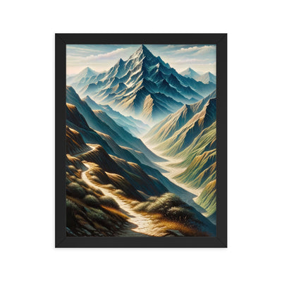 Berglandschaft: Acrylgemälde mit hervorgehobenem Pfad - Premium Poster mit Rahmen berge xxx yyy zzz 27.9 x 35.6 cm
