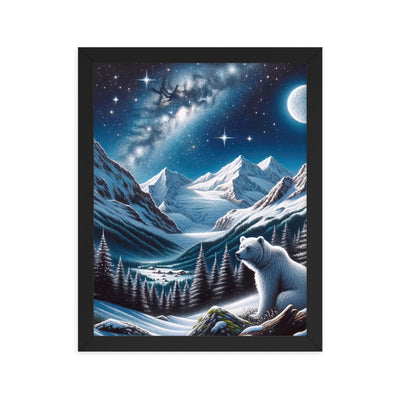 Sternennacht und Eisbär: Acrylgemälde mit Milchstraße, Alpen und schneebedeckte Gipfel - Premium Poster mit Rahmen camping xxx yyy zzz 27.9 x 35.6 cm