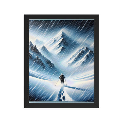 Wanderer und Bergsteiger im Schneesturm: Acrylgemälde der Alpen - Premium Poster mit Rahmen wandern xxx yyy zzz 27.9 x 35.6 cm