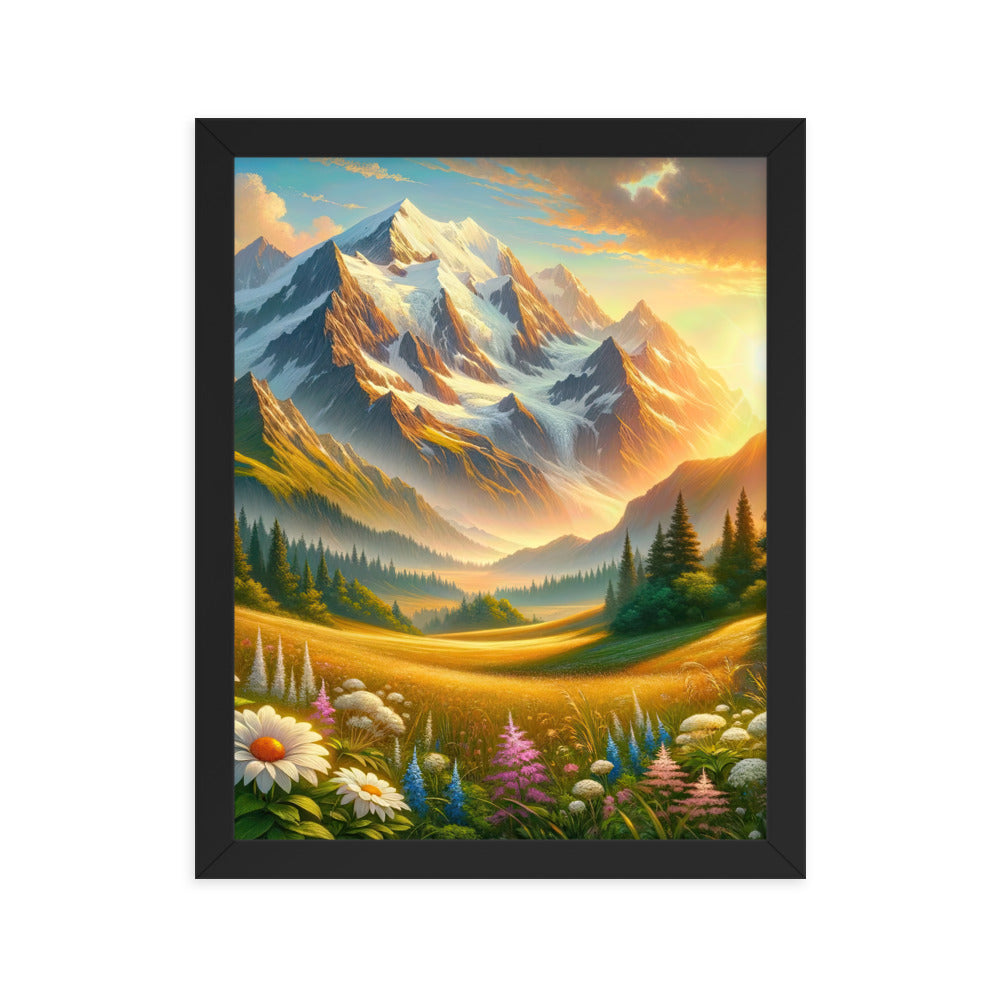 Heitere Alpenschönheit: Schneeberge und Wildblumenwiesen - Premium Poster mit Rahmen berge xxx yyy zzz 27.9 x 35.6 cm