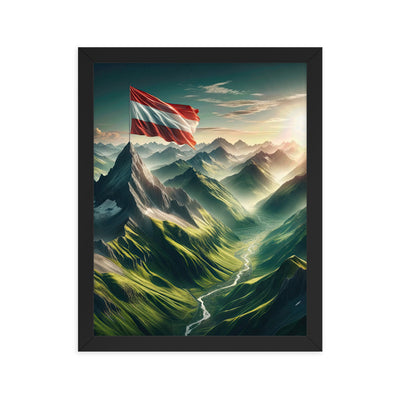 Alpen Gebirge: Fotorealistische Bergfläche mit Österreichischer Flagge - Premium Poster mit Rahmen berge xxx yyy zzz 27.9 x 35.6 cm