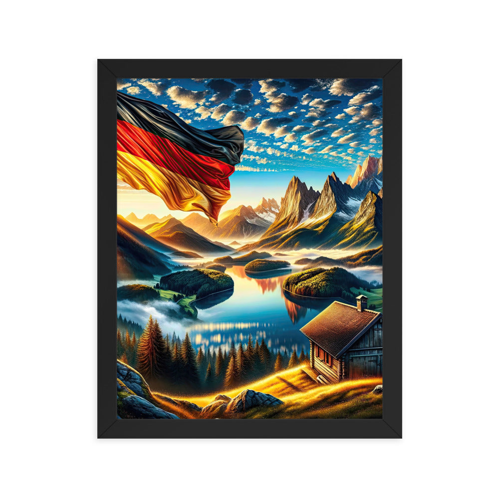 Alpen Gebirge im Morgenlicht: Kunstwerk mit Deutsche Flagge - Premium Poster mit Rahmen berge xxx yyy zzz 27.9 x 35.6 cm
