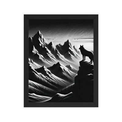 Kohlezeichnung, die die stille Stille der Alpen in der Winterdämmerung verkörpert. Wolf auf einem Berghügel (AN) - Enhanced Matte Paper xxx yyy zzz 27.9 x 35.6 cm
