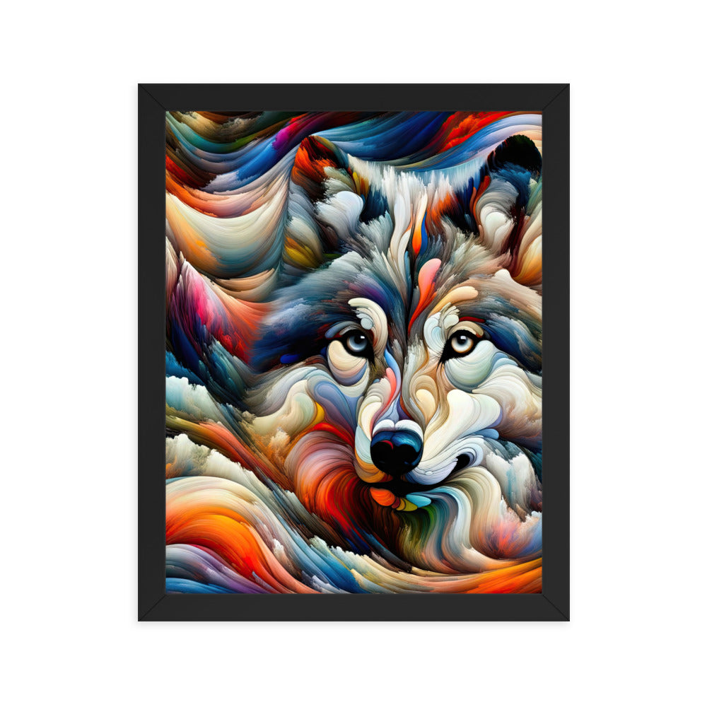 Abstrakte Kunst der Alpen mit einem Wolf. Chaotischer Tanz aus Farben und Formen. Surreale Landschaft (AN) - Enhanced Matte Paper Framed xxx yyy zzz 27.9 x 35.6 cm
