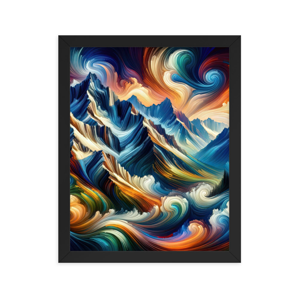 Abstrakte Kunst der Alpen mit lebendigen Farben und wirbelnden Mustern, majestätischen Gipfel und Täler - Enhanced Matte Paper Framed berge xxx yyy zzz 27.9 x 35.6 cm