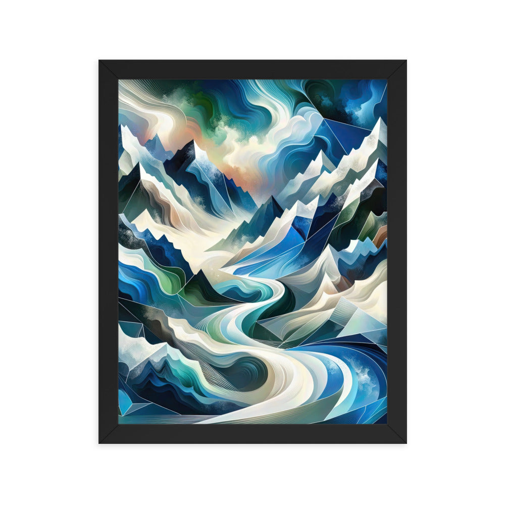 Abstrakte Kunst der Alpen, die geometrische Formen verbindet, um Berggipfel, Täler und Flüsse im Schnee darzustellen. . - Enhanced Matte berge xxx yyy zzz 27.9 x 35.6 cm