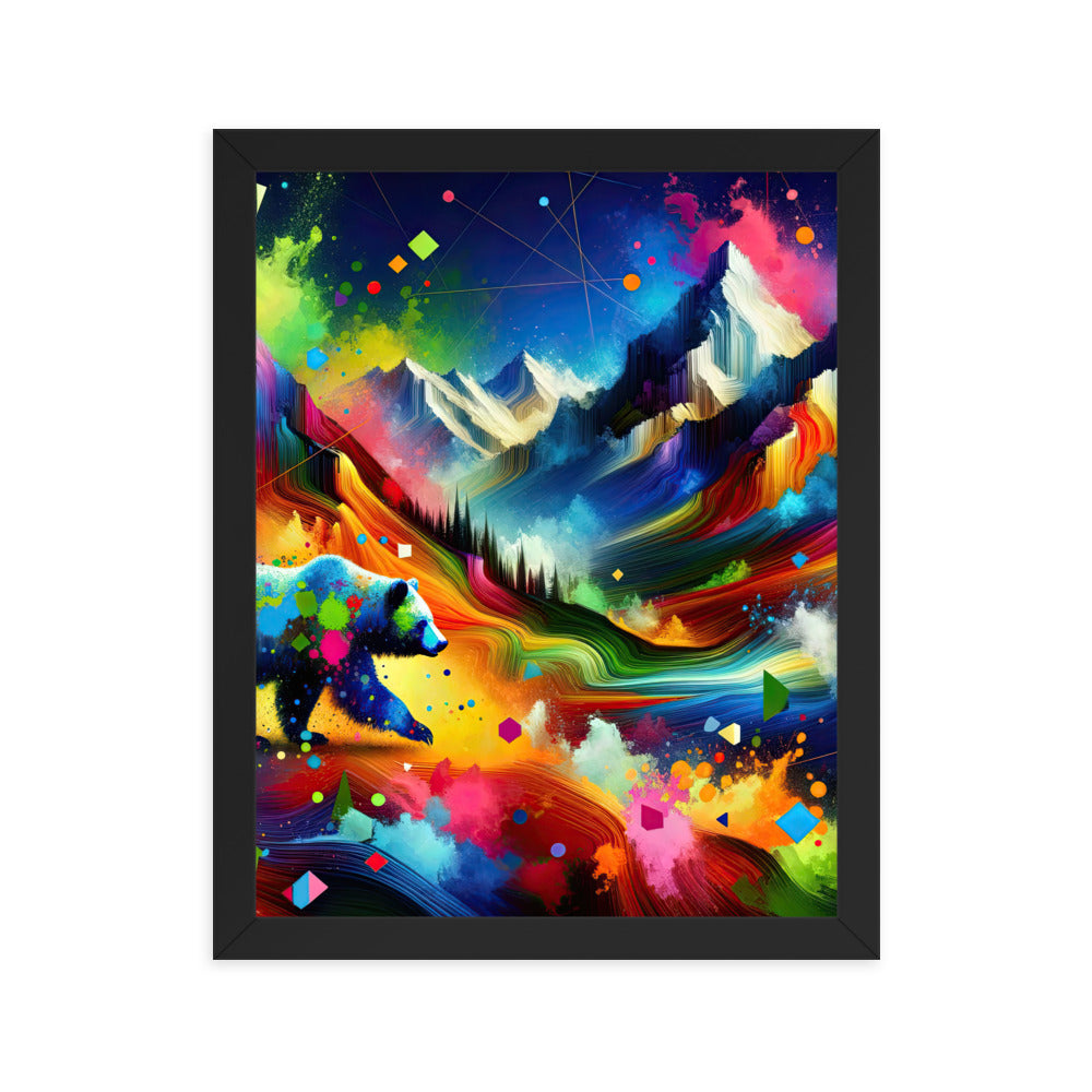 Neonfarbener Alpen Bär in abstrakten geometrischen Formen - Premium Poster mit Rahmen camping xxx yyy zzz 27.9 x 35.6 cm