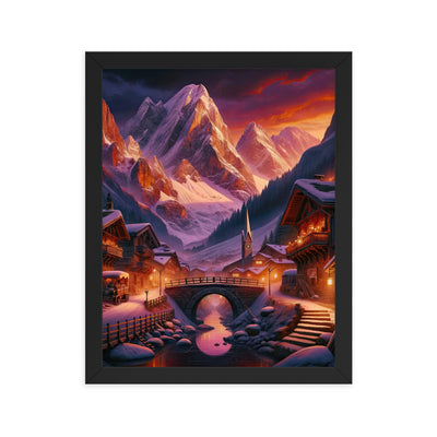 Magische Alpenstunde: Digitale Kunst mit warmem Himmelsschein über schneebedeckte Berge - Premium Poster mit Rahmen berge xxx yyy zzz 27.9 x 35.6 cm