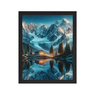 Stille Alpenmajestätik: Digitale Kunst mit Schnee und Bergsee-Spiegelung - Premium Poster mit Rahmen berge xxx yyy zzz 27.9 x 35.6 cm