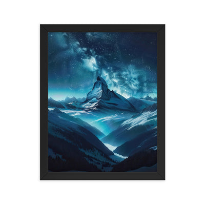 Winterabend in den Bergen: Digitale Kunst mit Sternenhimmel - Premium Poster mit Rahmen berge xxx yyy zzz 27.9 x 35.6 cm