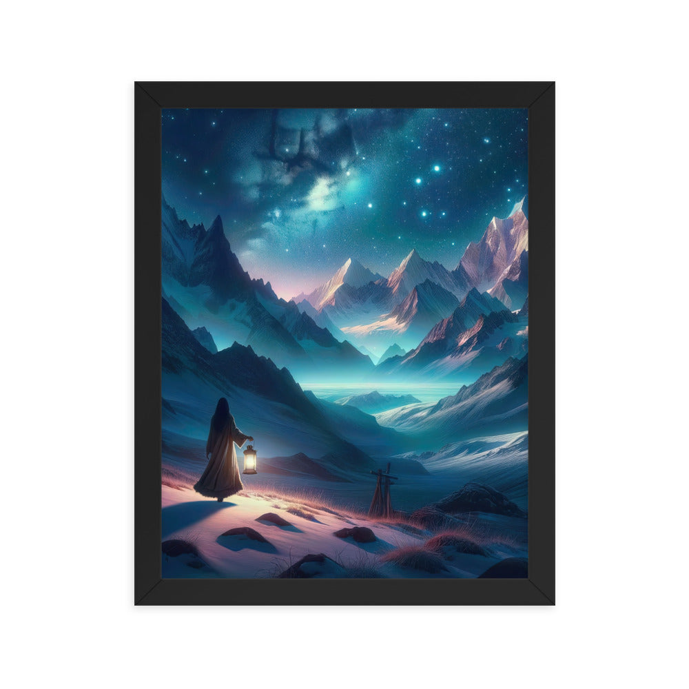 Stille Alpennacht: Digitale Kunst mit Gipfeln und Sternenteppich - Premium Poster mit Rahmen wandern xxx yyy zzz 27.9 x 35.6 cm