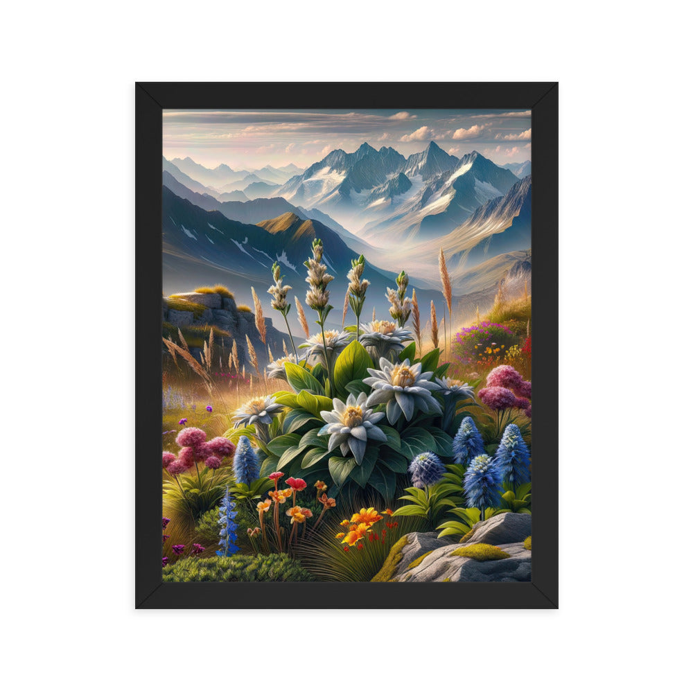 Alpine Flora: Digitales Kunstwerk mit lebendigen Blumen - Premium Poster mit Rahmen berge xxx yyy zzz 27.9 x 35.6 cm