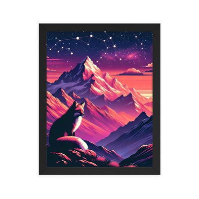 Fuchs im dramatischen Sonnenuntergang: Digitale Bergillustration in Abendfarben - Premium Poster mit Rahmen camping xxx yyy zzz 27.9 x 35.6 cm