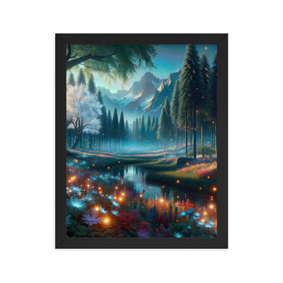 Ätherischer Alpenwald: Digitale Darstellung mit leuchtenden Bäumen und Blumen - Premium Poster mit Rahmen camping xxx yyy zzz 27.9 x 35.6 cm