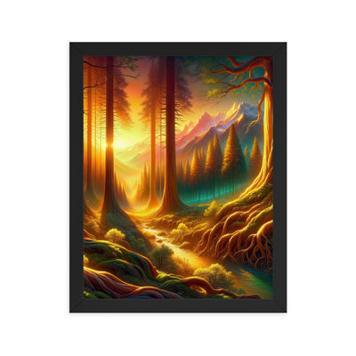 Golden-Stunde Alpenwald, Sonnenlicht durch Blätterdach - Premium Poster mit Rahmen camping xxx yyy zzz 27.9 x 35.6 cm