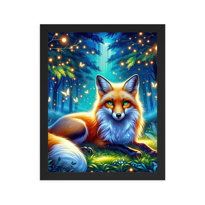 Funkelnder Nachtfuchs auf Waldlichtung mit Feuerwerk - Premium Poster mit Rahmen camping xxx yyy zzz 27.9 x 35.6 cm