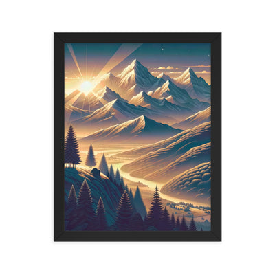 Alpen-Morgendämmerung, erste Sonnenstrahlen auf Schneegipfeln - Premium Poster mit Rahmen berge xxx yyy zzz 27.9 x 35.6 cm