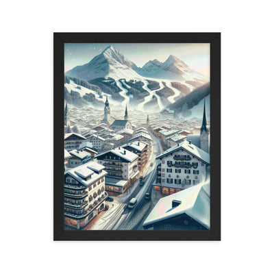 Winter in Kitzbühel: Digitale Malerei von schneebedeckten Dächern - Premium Poster mit Rahmen berge xxx yyy zzz 27.9 x 35.6 cm