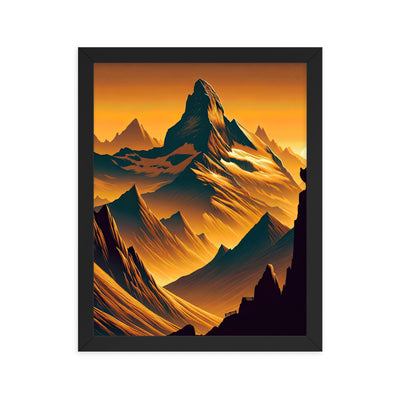 Fuchs in Alpen-Sonnenuntergang, goldene Berge und tiefe Täler - Premium Poster mit Rahmen camping xxx yyy zzz 27.9 x 35.6 cm